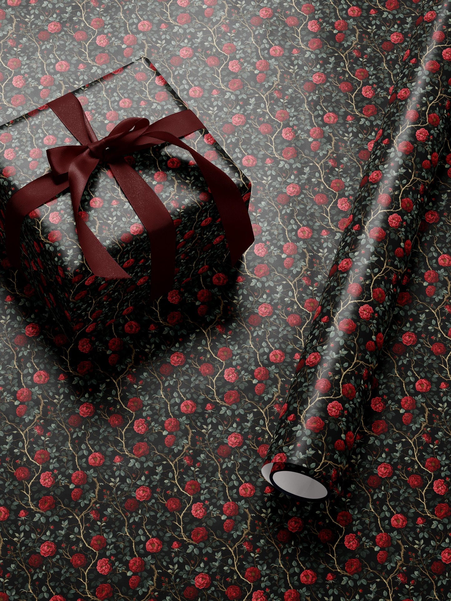 Rose Wrapping Paper Dark Floral Gift Wrap Gothic Party Decor Moody Floral Wrapping Paper Birthday Present Gift Idea Elegant Gifting Paper