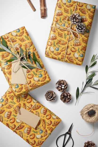 Farmers Market Wrapping Paper Roll Eco Rustic Bakery Theme Baguettes Croissants Farmhouse Kitchen French Food Gift Wrap #85