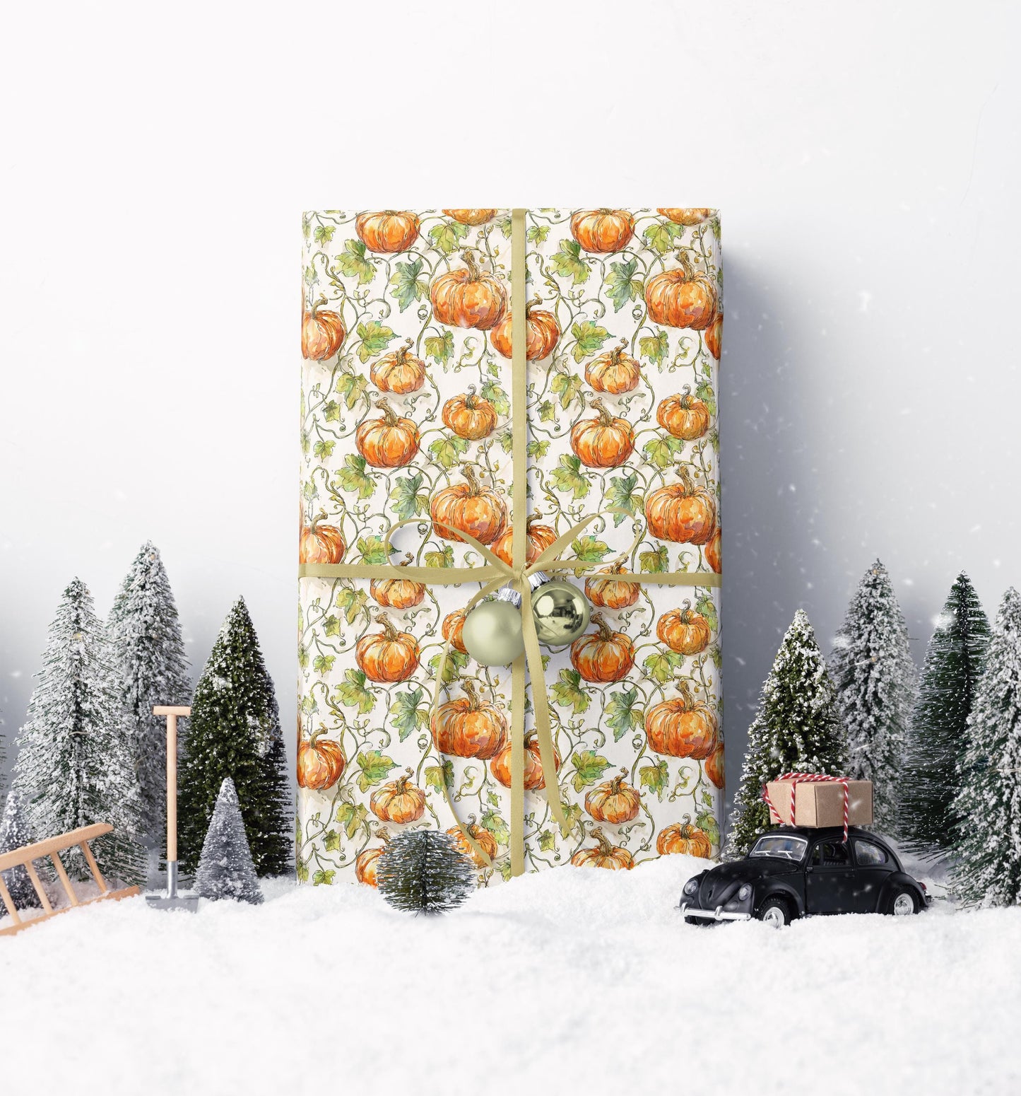 Farmers Market Wrapping Paper Roll Eco Rustic Pumpkins Design Farm Fresh Autumn Harvest Farmhouse Country Gift Wrap #88