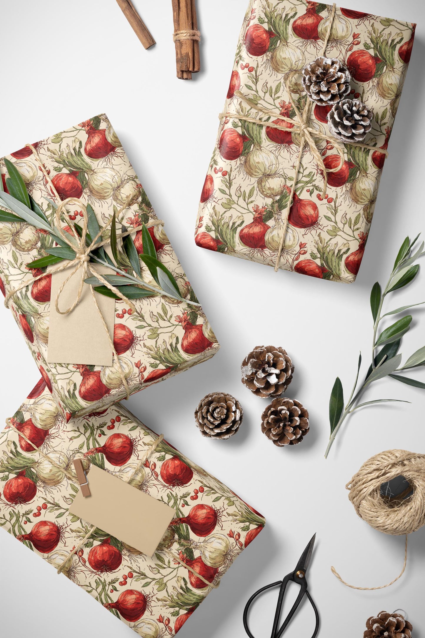 Farmers Market Wrapping Paper Roll Farm Fresh Onions Rustic Country Vegetables Eco Friendly Farmhouse Kitchen Gift Wrap #98