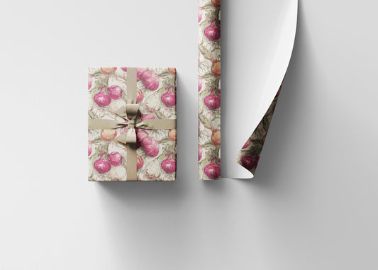 Farmers Market Wrapping Paper Roll Rustic Country Kitchen Onions Farm Fresh Vegetables Eco Farmhouse Organic Gift Wrap #101