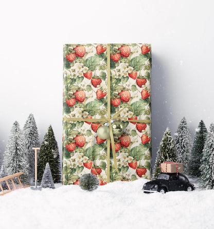 Farmers Market Wrapping Paper Roll Farm Fresh Strawberries Rustic Country Fruit Eco Friendly Farmhouse Kitchen Gift Wrap #94