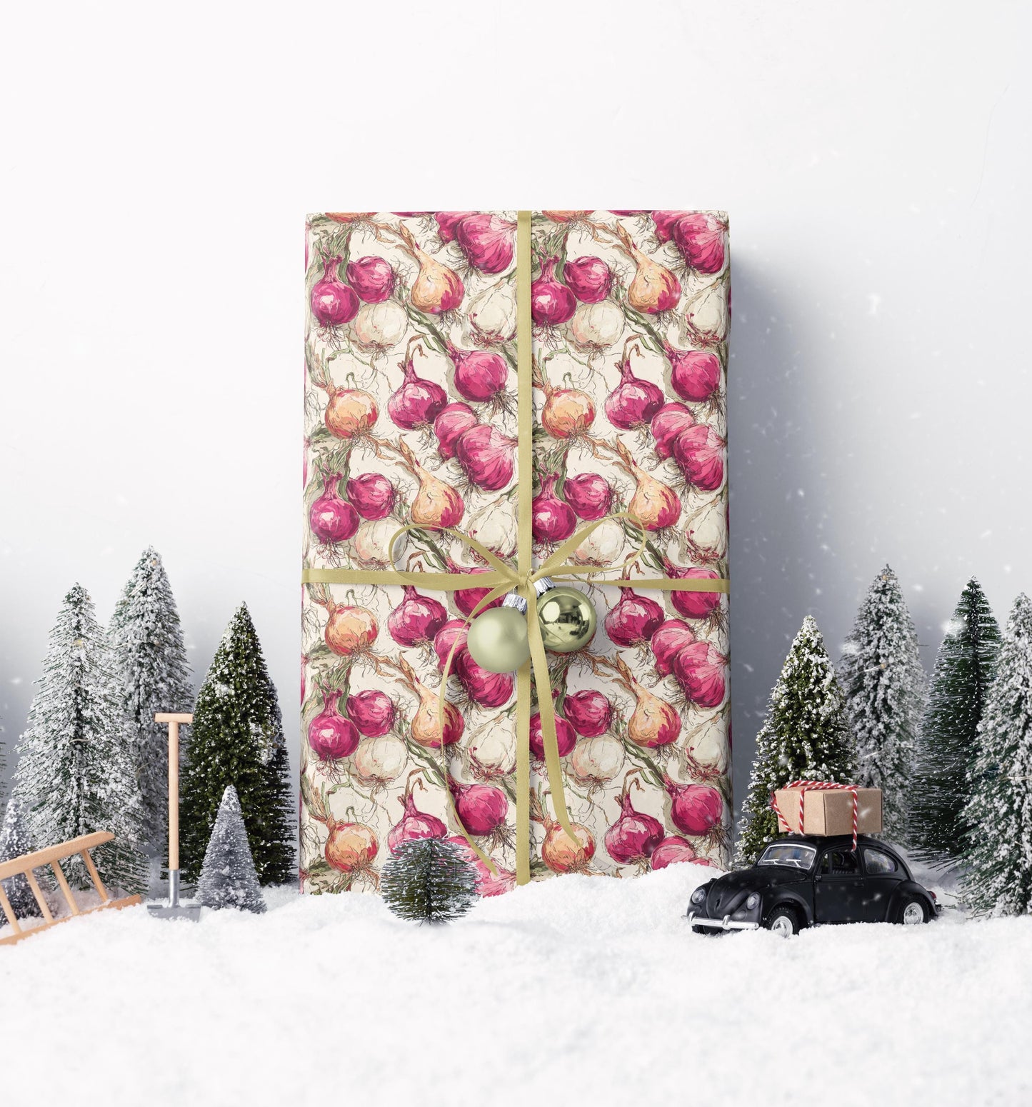 Farmers Market Wrapping Paper Roll Rustic Country Kitchen Onions Farm Fresh Vegetables Eco Farmhouse Organic Gift Wrap #101