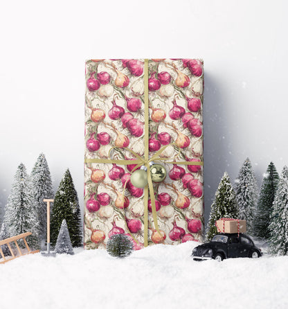 Farmers Market Wrapping Paper Roll Rustic Country Kitchen Onions Farm Fresh Vegetables Eco Farmhouse Organic Gift Wrap #101