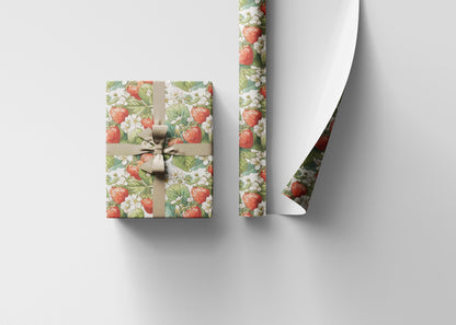 Farmers Market Wrapping Paper Roll Rustic Farmhouse Strawberries Illustration Eco Friendly Country Kitchen Organic Gift Wrap #95