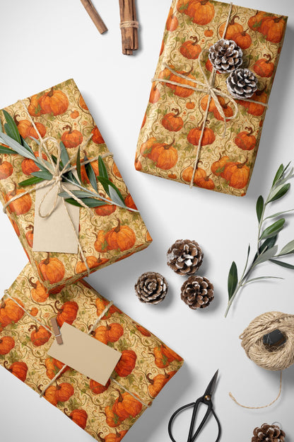 Farmers Market Wrapping Paper Roll Rustic Farmhouse Pumpkins Illustration Eco Friendly Country Kitchen Fall Gift Wrap #87
