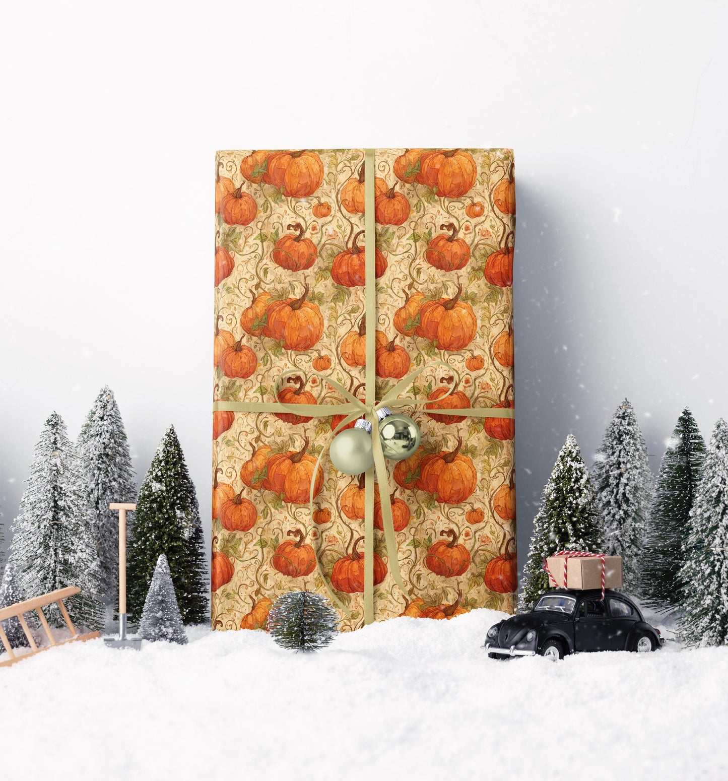 Farmers Market Wrapping Paper Roll Rustic Farmhouse Pumpkins Illustration Eco Friendly Country Kitchen Fall Gift Wrap #87