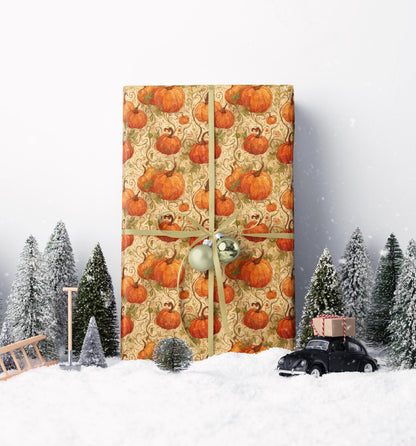 Farmers Market Wrapping Paper Roll Rustic Farmhouse Pumpkins Illustration Eco Friendly Country Kitchen Fall Gift Wrap #87