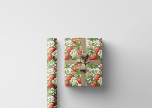 Farmers Market Wrapping Paper Roll Rustic Farmhouse Strawberries Illustration Eco Friendly Country Kitchen Organic Gift Wrap #95