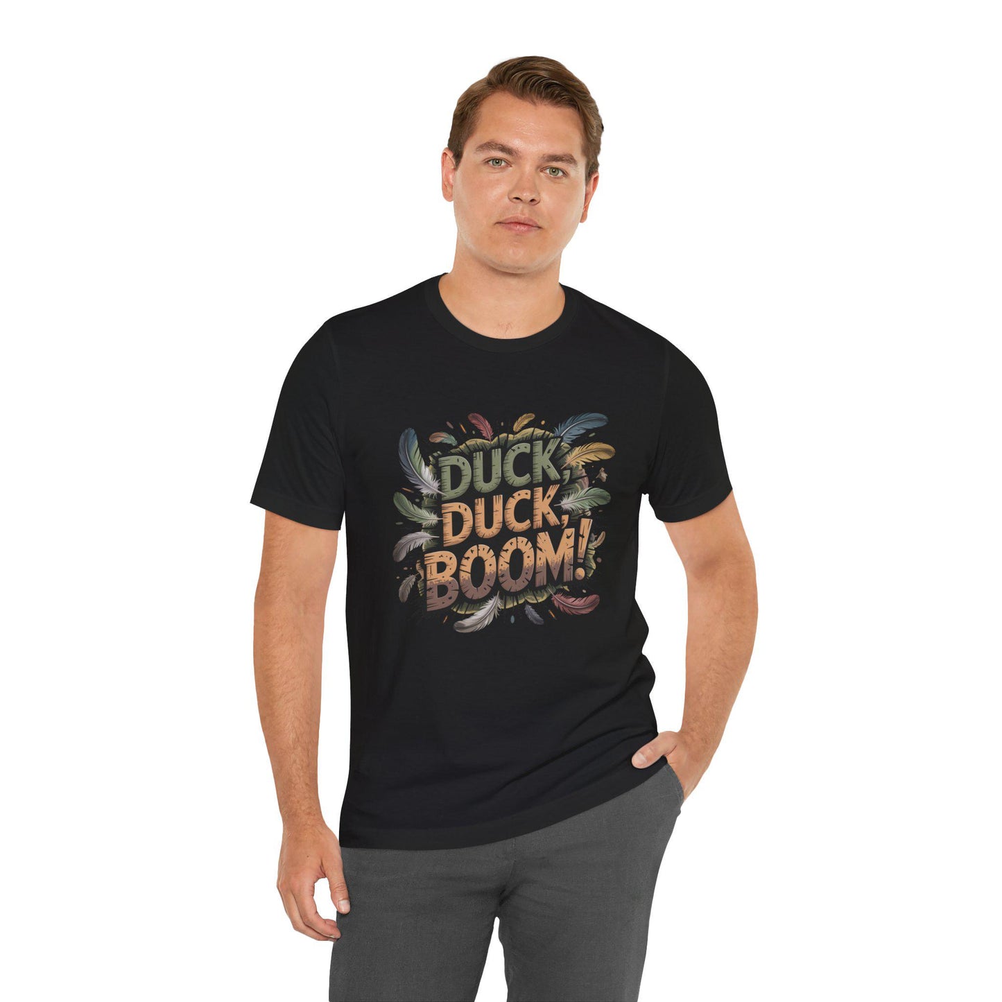 Duck Duck Boom Mens Duck Graphic T-Shirt - Duck Hunting Fashion, Gift for Him, Casual Wear, Unique Present for your Avid Duck Hunting Friend