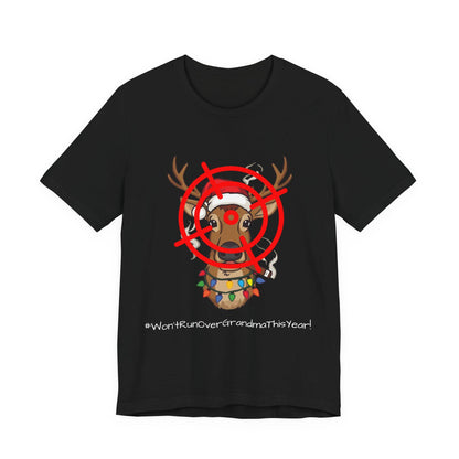 Funny Christmas Tee for Grandma, Holiday Gift, Unisex Short Sleeve Shirt, Cute Reindeer Design, Family Celebration Apparel