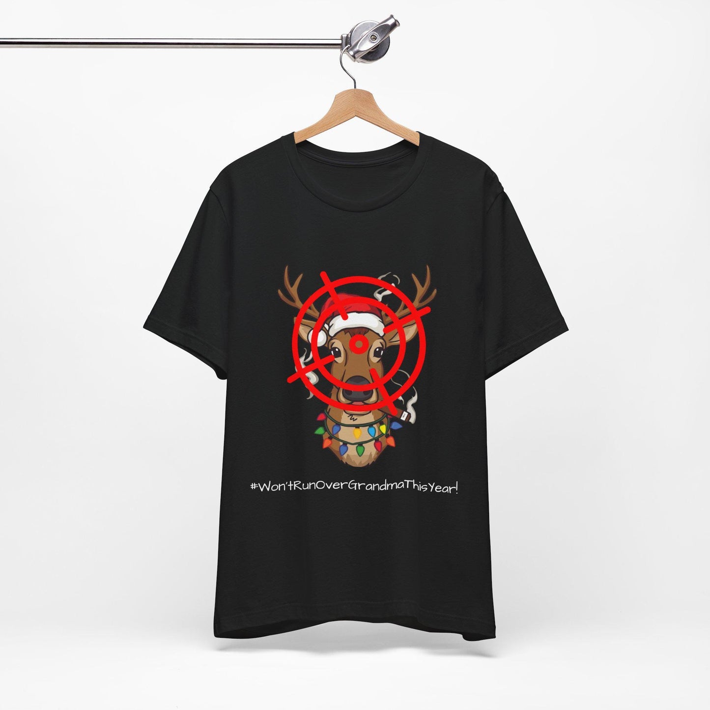 Funny Christmas Tee for Grandma, Holiday Gift, Unisex Short Sleeve Shirt, Cute Reindeer Design, Family Celebration Apparel