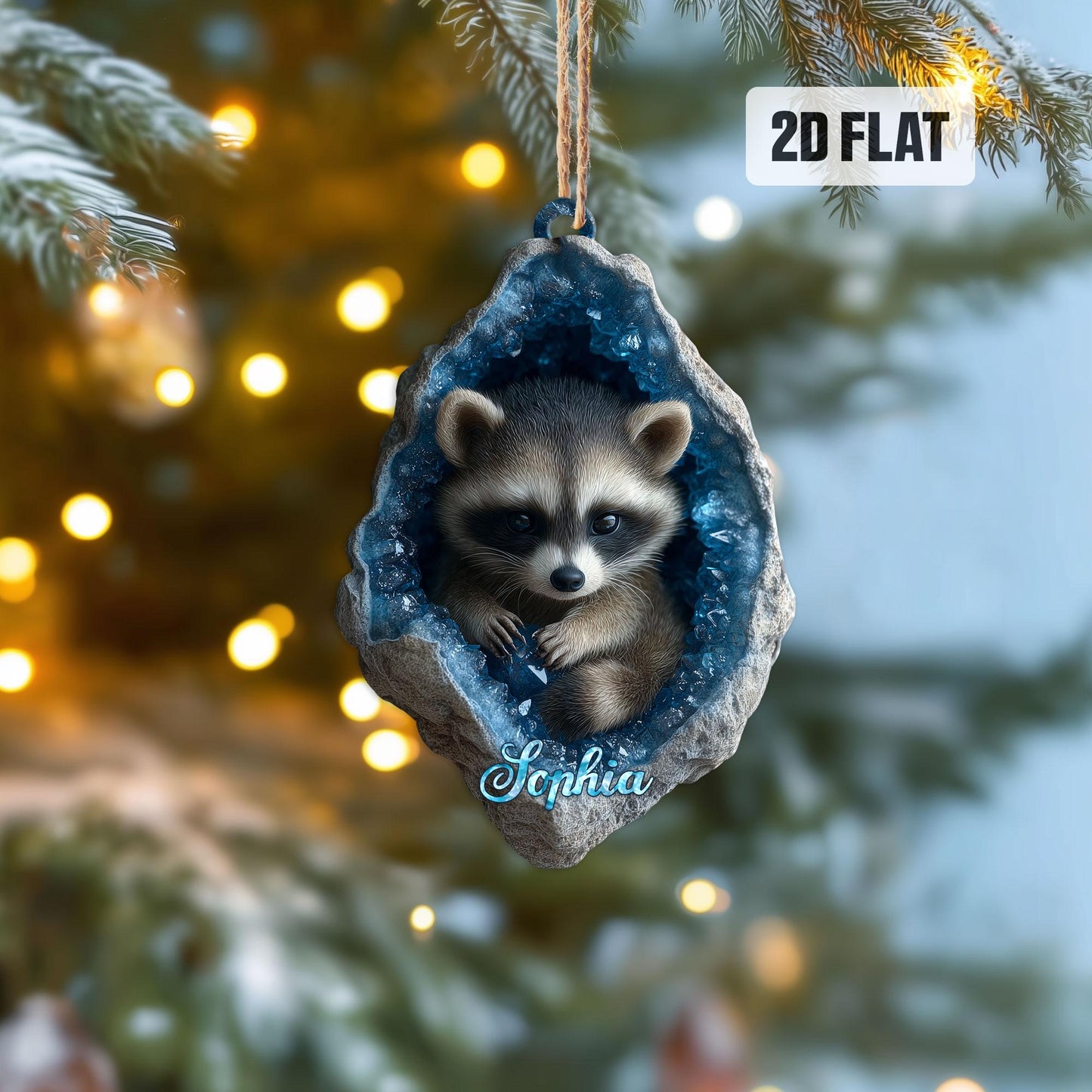 Personalized Racoon 2D Flat Ornament, Racoon Rearview Mirror Car Accessories, Racoon Christmas Ornament, Animal Lover,  Racoon Lover Gifts