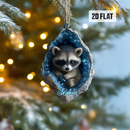 Personalized Racoon 2D Flat Ornament, Racoon Rearview Mirror Car Accessories, Racoon Christmas Ornament, Animal Lover,  Racoon Lover Gifts