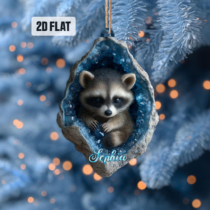 Personalized Racoon 2D Flat Ornament, Racoon Rearview Mirror Car Accessories, Racoon Christmas Ornament, Animal Lover,  Racoon Lover Gifts