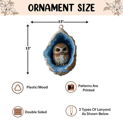 Personalized Owl 2D Flat Ornament, Owl Rearview Mirror Car Accessories, Owl Christmas Ornament, Bird Decor, Gift for Owl Lover, Animal Lover