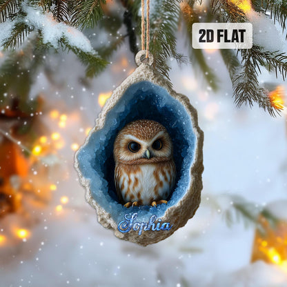 Personalized Owl 2D Flat Ornament, Owl Rearview Mirror Car Accessories, Owl Christmas Ornament, Bird Decor, Gift for Owl Lover, Animal Lover