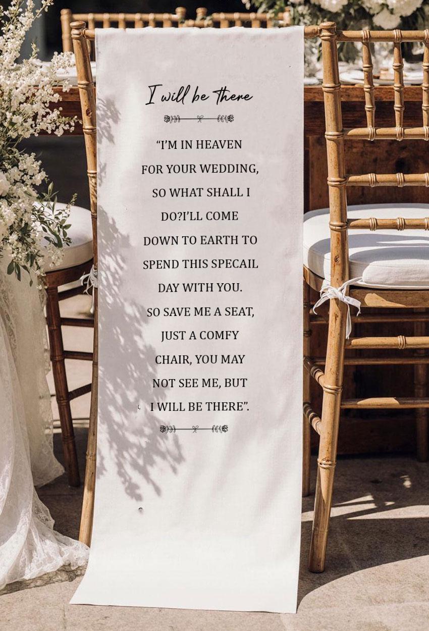 I Will Be There Wedding Memorial Chair Sign, In Heaven Poem Banner, Reserved Memory Seat, Personalized Remembrance Fabric Wedding Decor