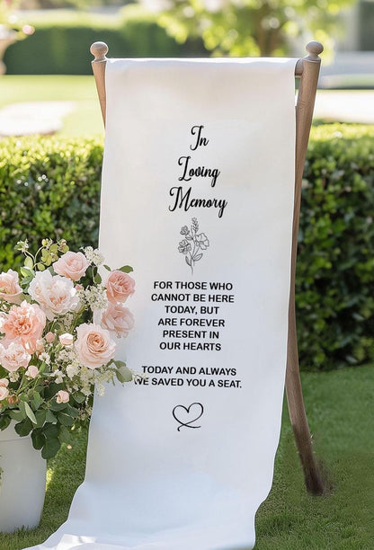 In Loving Memory Wedding Chair Sign, Memorial Banner for Loved Ones, Reserved Seat Remembrance, Personalized Wedding Decor Fabric Sign