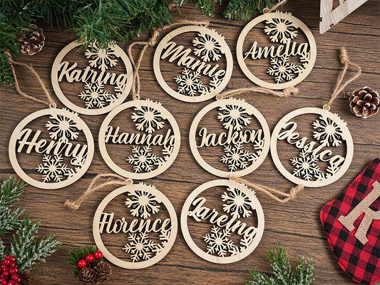 Personalized Wooden Christmas Ornaments, with Custom Family Names, Unique Holiday Gifts, Family Christmas Ornament,Laser Cut Name Ornament