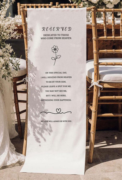 Reserved From Heaven Wedding Memorial Chair Sign, In Loving Memory Banner, Personalized Remembrance Seat Sign, Custom Wedding Decor