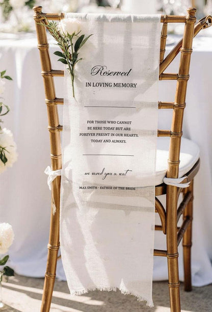 Reserved in Loving Memory Wedding Chair Sign, Father of the Bride Memorial Banner, Personalized Remembrance Seat Sign, Wedding Decor