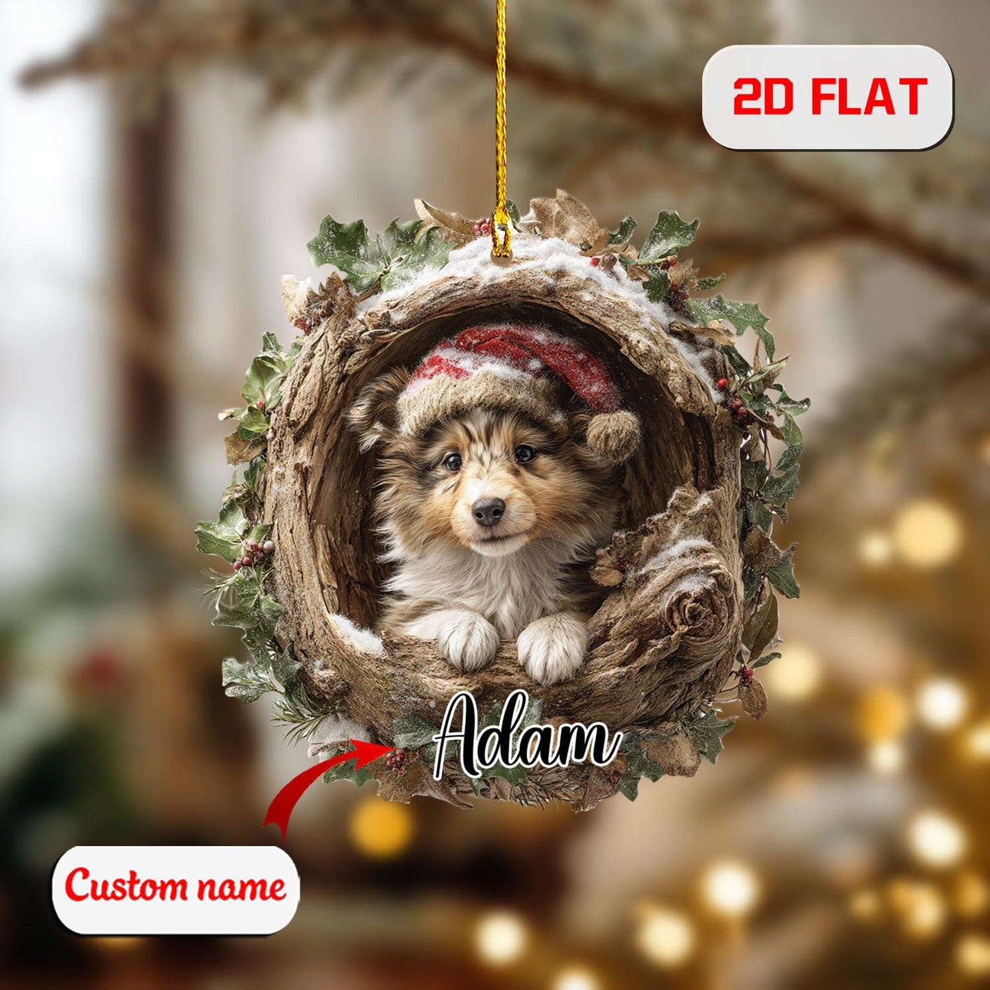 Custom 2D Dog Ornament – Personalized Puppy in Christmas Wreath Acrylic Decoration, Cute Pet Lover Gift, Unique Holiday Keepsake 2025