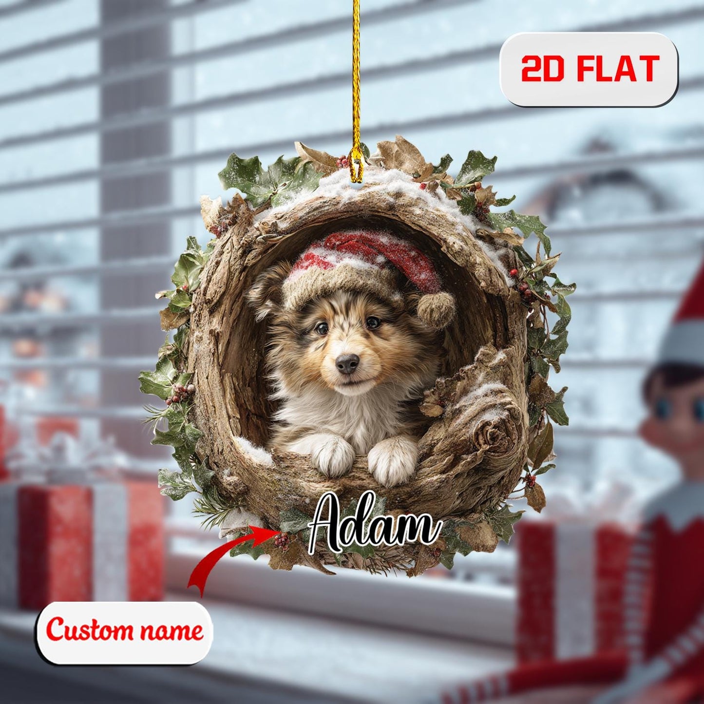 Custom 2D Dog Ornament – Personalized Puppy in Christmas Wreath Acrylic Decoration, Cute Pet Lover Gift, Unique Holiday Keepsake 2025