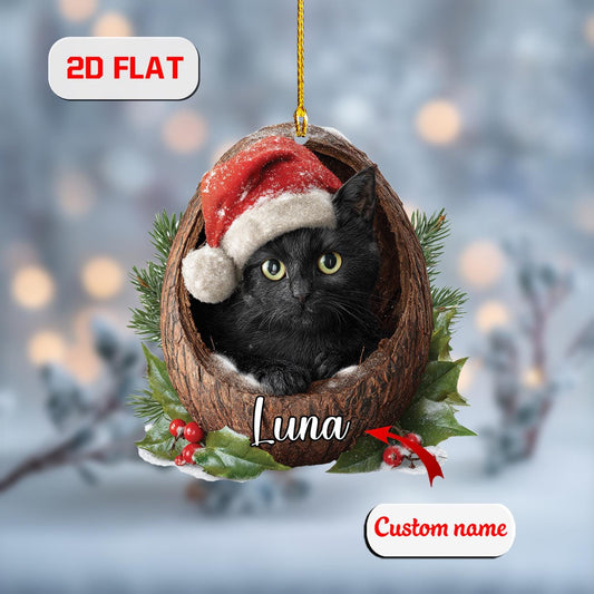 Custom 2D Cat Ornament – Personalized Black Kitten in Christmas Nest Acrylic Decoration, Cute Pet Lover Gift, Unique Holiday Keepsake 2025