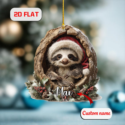 Custom 2D Sloth Ornament – Personalized Christmas Acrylic Decoration with Cute Sloth in Wreath, Unique Animal Lover Gift & Holiday Keepsake