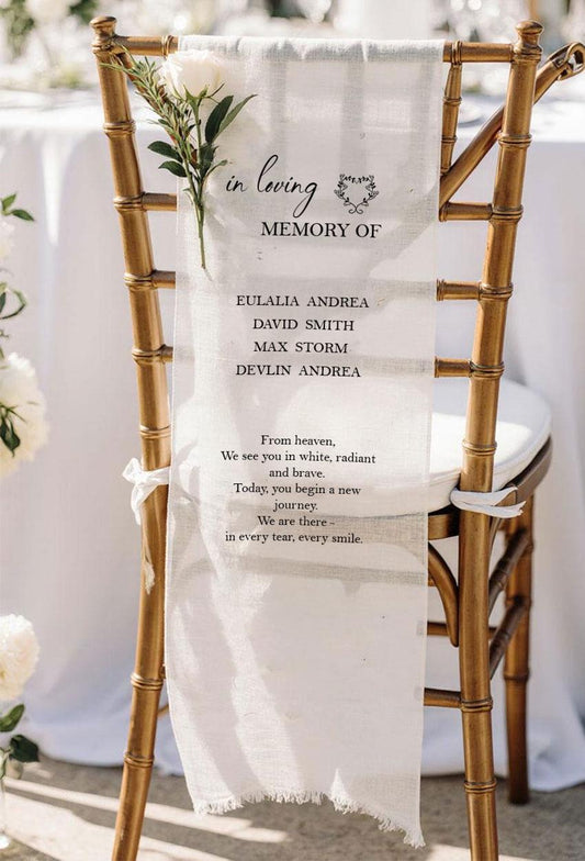 In Loving Memory Wedding Chair Sign, Personalized Memorial Banner with Names, Reserved Seat Remembrance, Custom Wedding Decor Sign