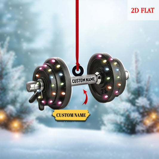 Personalized Dumbbell Ornament, Custom Gym Gift for Fitness Lovers, Workout Christmas Tree Decoration, Christmas ornament, gift for Gymer