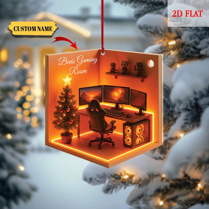 Personalized Name Dreamy Gaming Room 2D Flat Ornament, Gaming Christmas Ornament, Gift for Gamers, Christmas Gift, Gamer Room Decor