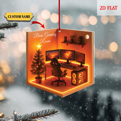 Personalized Name Dreamy Gaming Room 2D Flat Ornament, Gaming Christmas Ornament, Gift for Gamers, Christmas Gift, Gamer Room Decor