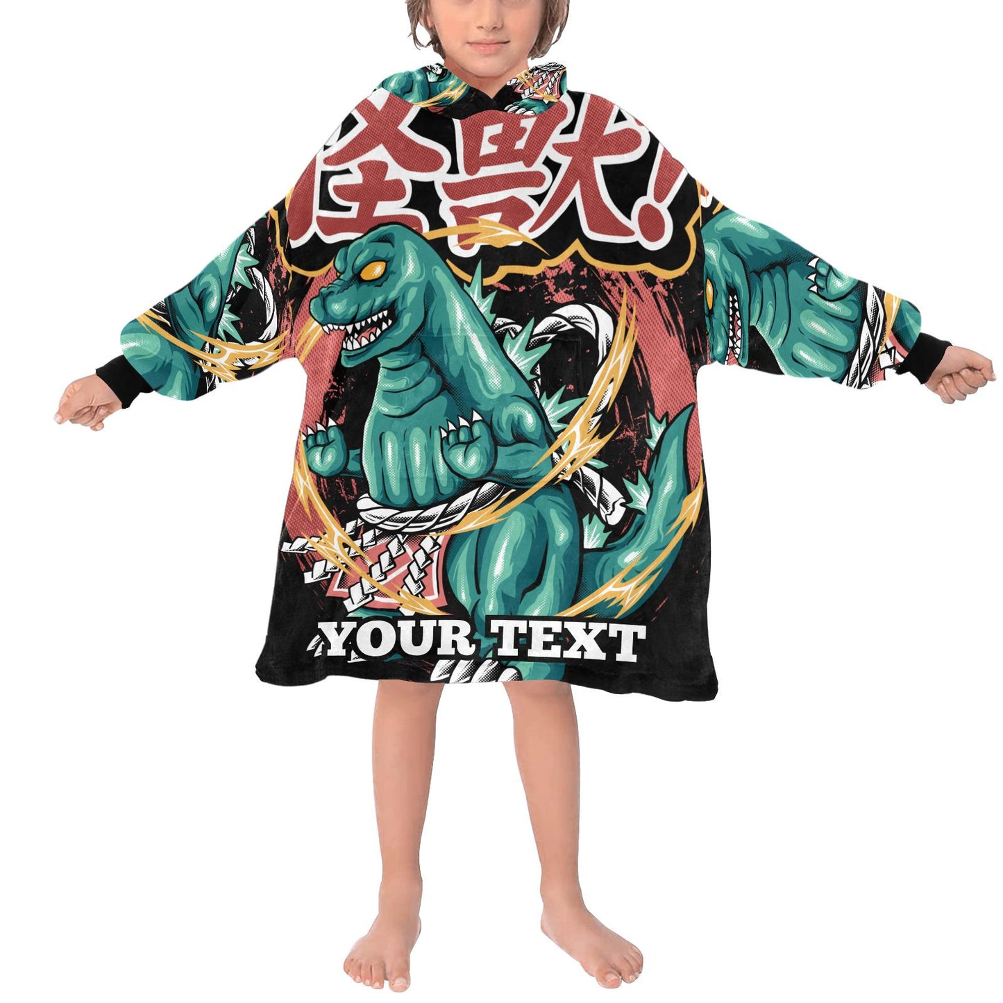 Godzilla Kids Hoodie Blanket Gift Personalized Text