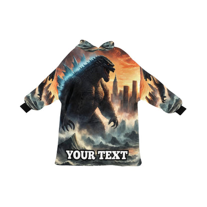 Godzilla Kids Hoodie Blanket Personalized Text Gift