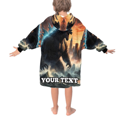 Godzilla Kids Hoodie Blanket Personalized Text Gift