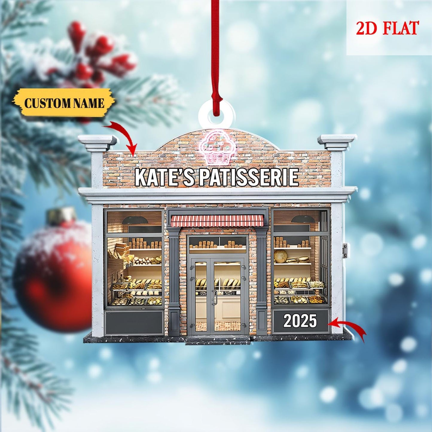 Personalized Bakery Keepsake Ornament, Christmas Hanging Decor, Gift for Baking Lovers, Gifts For Baker, Custom Name Bakery Ornament