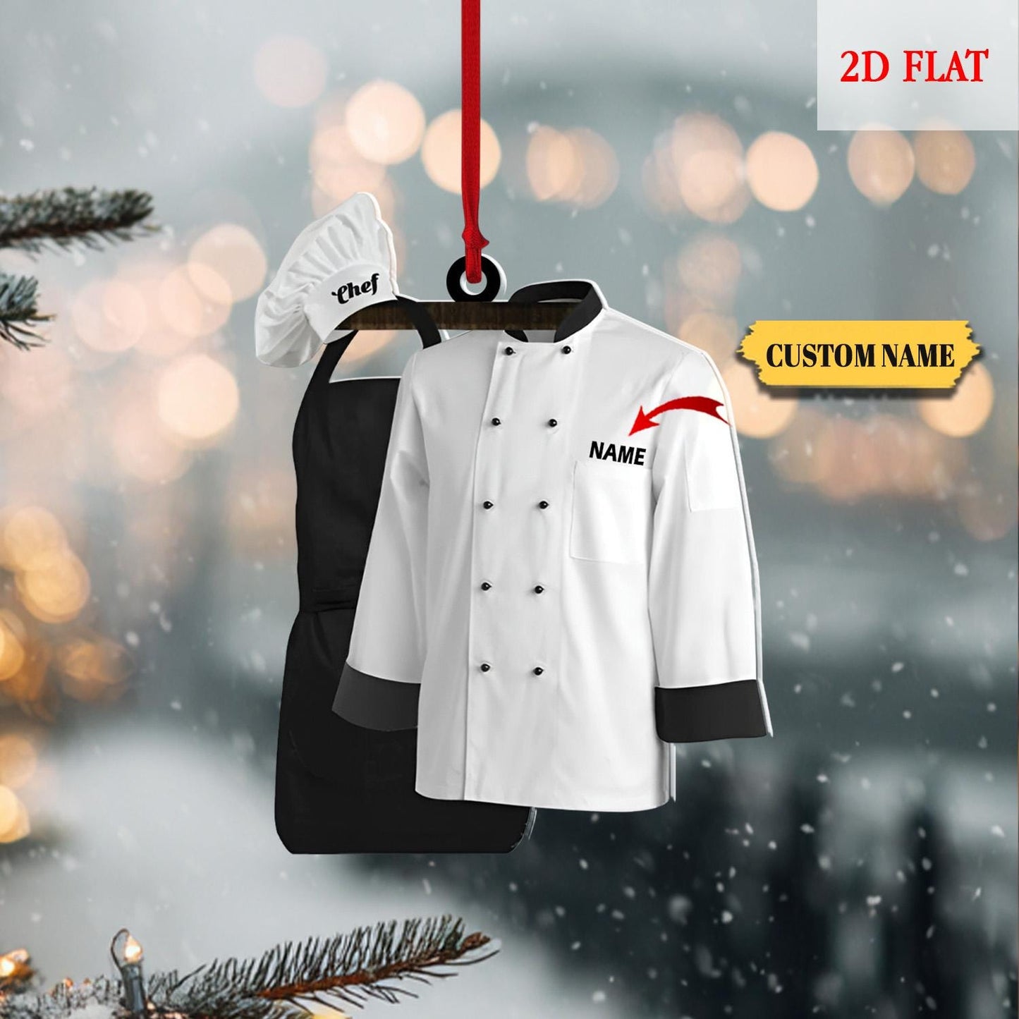Personalized Chef Uniform 2D Flat Ornament, Custom Chef Hat Ornament Love Kitchen, Christmas Gift For Master Chef Ornament, Bakers gitf
