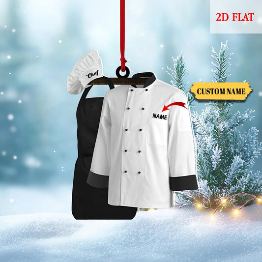 Personalized Chef Uniform 2D Flat Ornament, Custom Chef Hat Ornament Love Kitchen, Christmas Gift For Master Chef Ornament, Bakers gitf