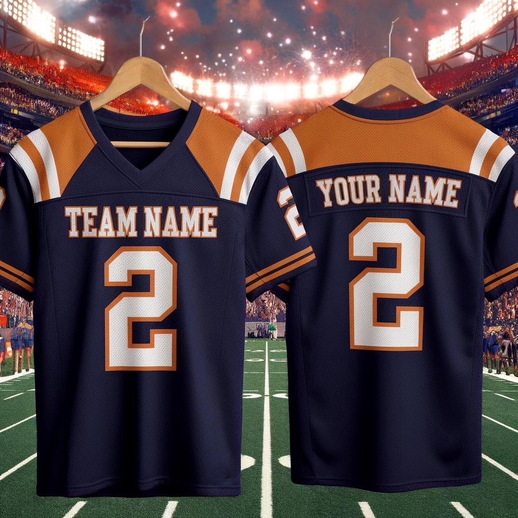 Custom America Team Football Jersey, Navy Blue Football Jersey With Team Name Number, America Football Jersey, Football Game Day Jersey