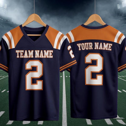 Custom America Team Football Jersey, Navy Blue Football Jersey With Team Name Number, America Football Jersey, Football Game Day Jersey