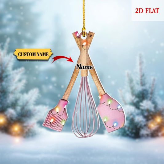 Personalized Kitchen Utensils Set Christmas Ornament, Cooking Lovers Christmas 2D Flat Ornament, Chef Christmas Decor, Kitchen Decor