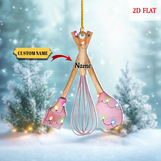 Personalized Kitchen Utensils Set Christmas Ornament, Cooking Lovers Christmas 2D Flat Ornament, Chef Christmas Decor, Kitchen Decor