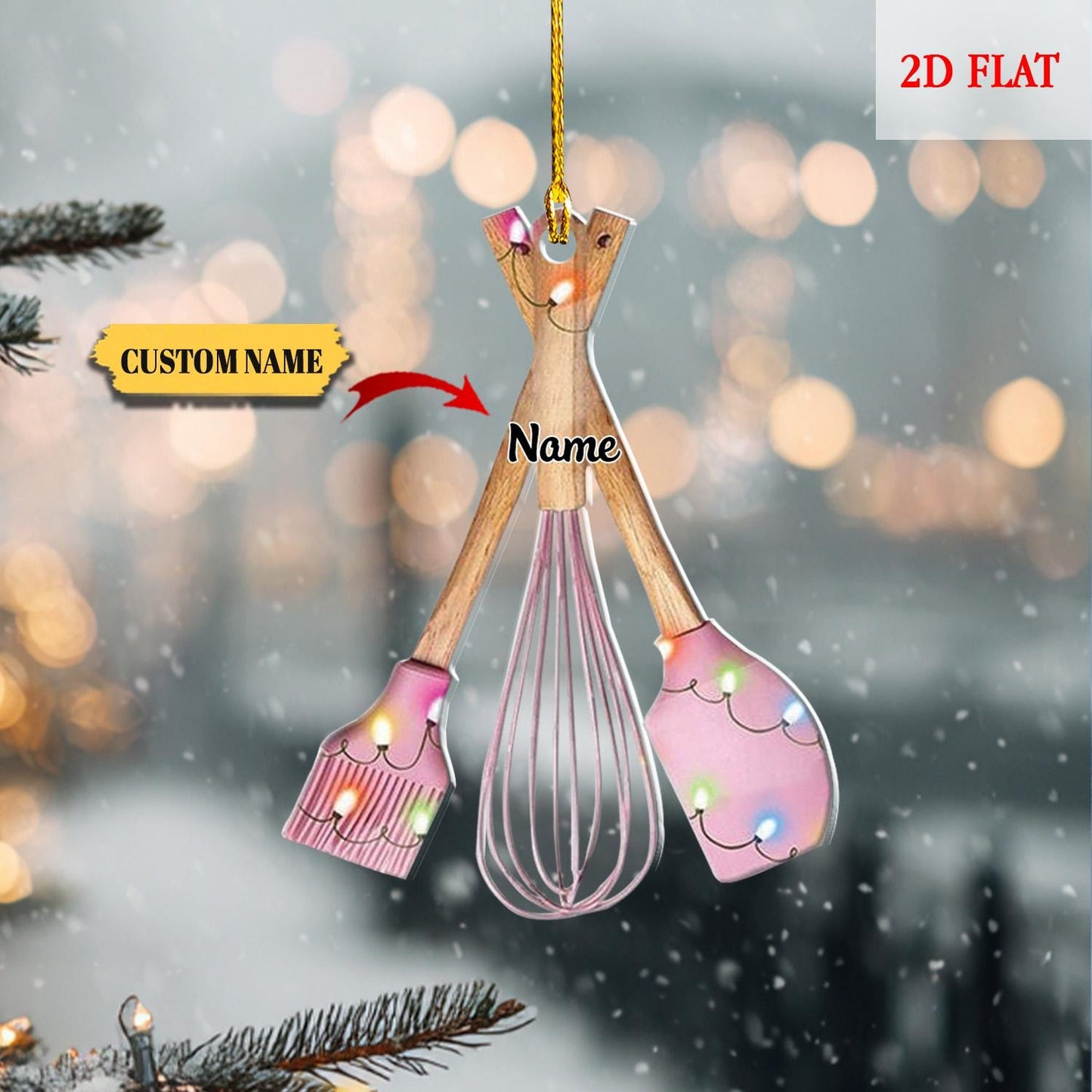 Personalized Kitchen Utensils Set Christmas Ornament, Cooking Lovers Christmas 2D Flat Ornament, Chef Christmas Decor, Kitchen Decor