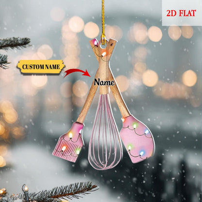 Personalized Kitchen Utensils Set Christmas Ornament, Cooking Lovers Christmas 2D Flat Ornament, Chef Christmas Decor, Kitchen Decor