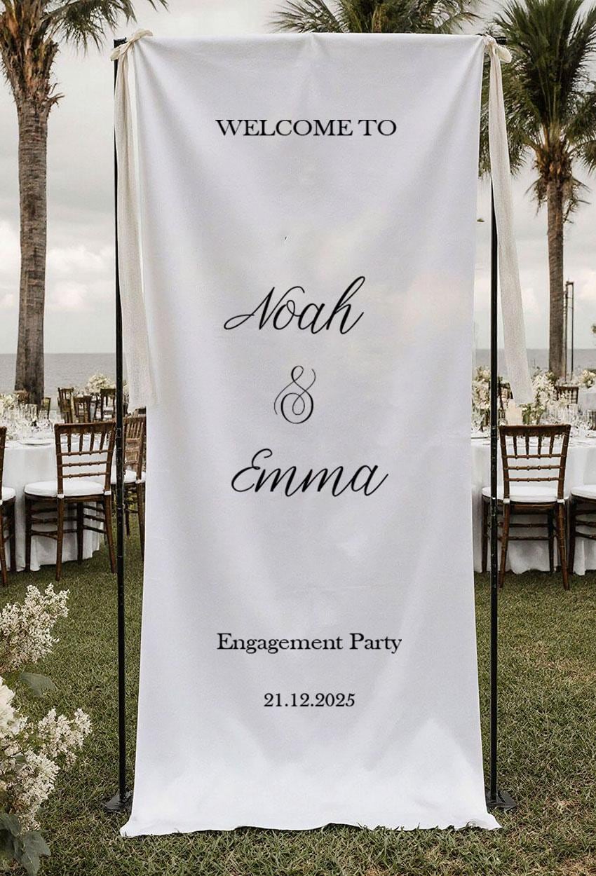 Personalized Wedding Welcome Sign, Engagement Party Banner, Custom Fabric Ceremony Sign, Rustic Outdoor Wedding Decor, Modern Linen Sign