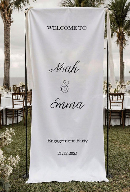 Personalized Wedding Welcome Sign, Engagement Party Banner, Custom Fabric Ceremony Sign, Rustic Outdoor Wedding Decor, Modern Linen Sign