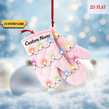 Personalized Chef Gloves 2D Flat Ornament, Custom Chef Gloves Ornament Love Kitchen, Christmas Gift For Master Chef Ornament, Bakers gitf