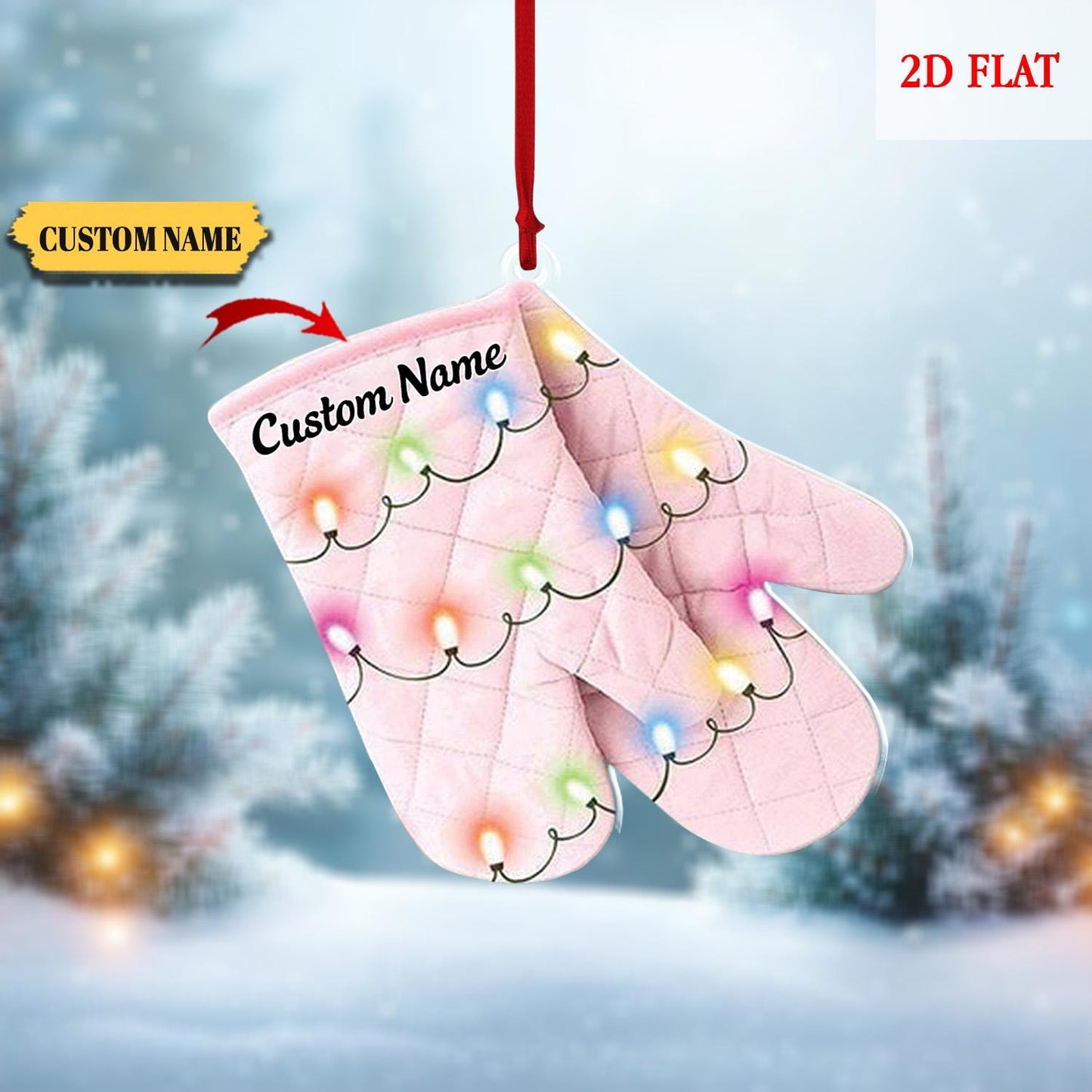 Personalized Chef Gloves 2D Flat Ornament, Custom Chef Gloves Ornament Love Kitchen, Christmas Gift For Master Chef Ornament, Bakers gitf